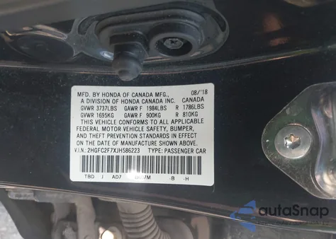2018 Honda Civic Ex from USA, damaged, VIN 2HGFC2F7XJH586223